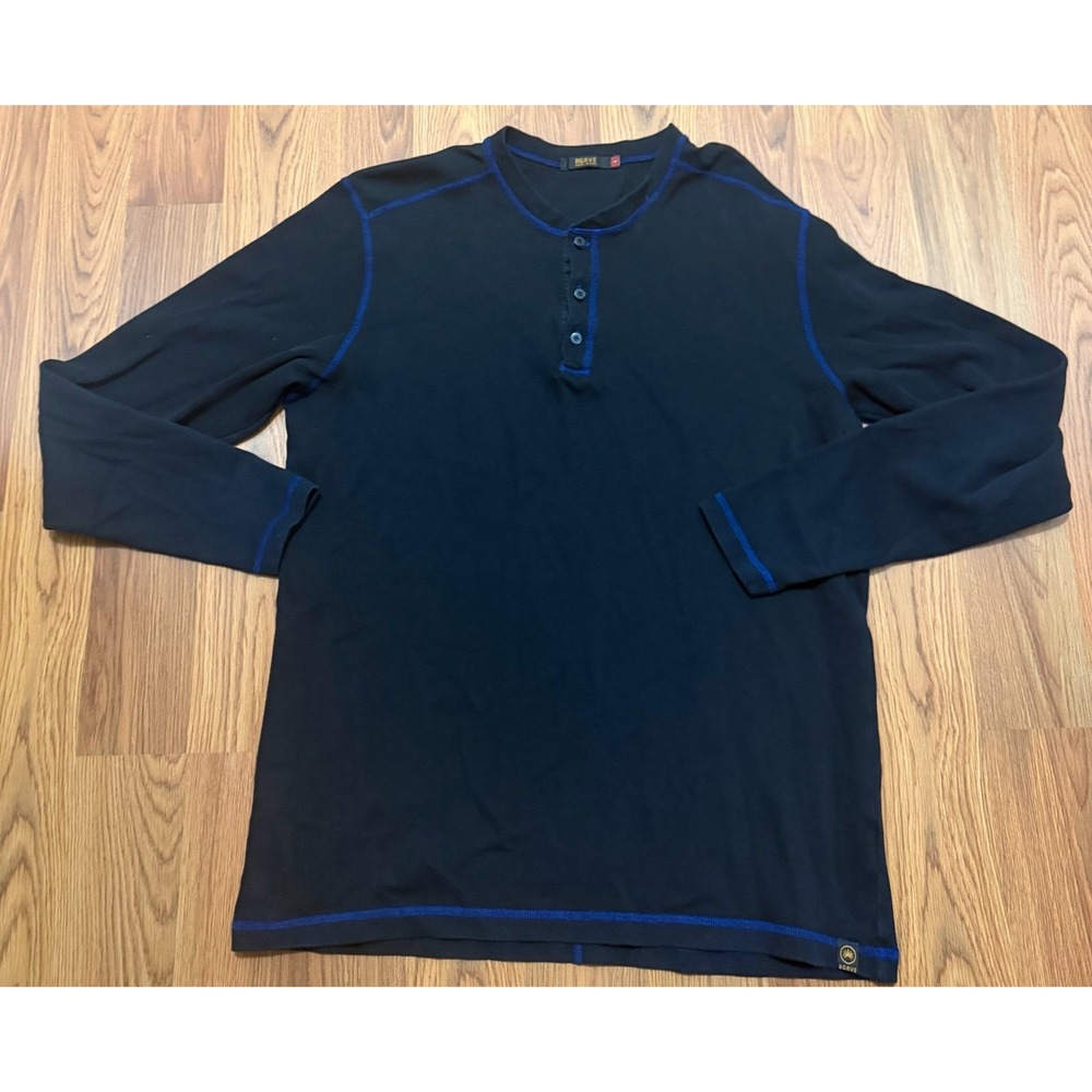 Agave Mens Large Black Henley Thermal Shirt Long Sleeve USA Made